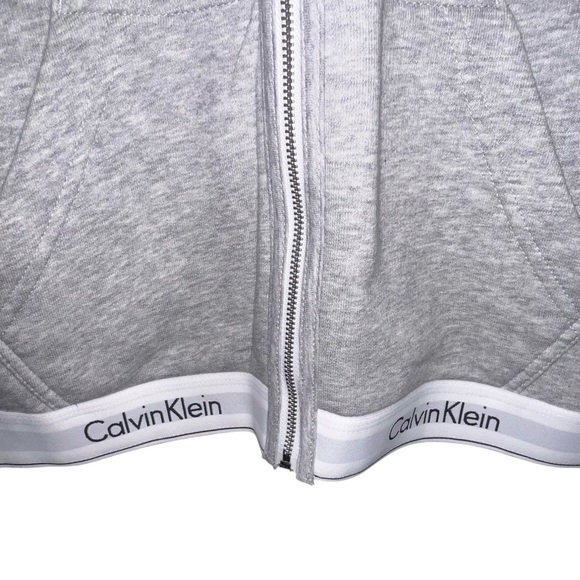 NWOT Calvin Klein Modern Cotton Loungewear Top Hoodie Full Zip Monogram Grey M - Picture 4 of 7